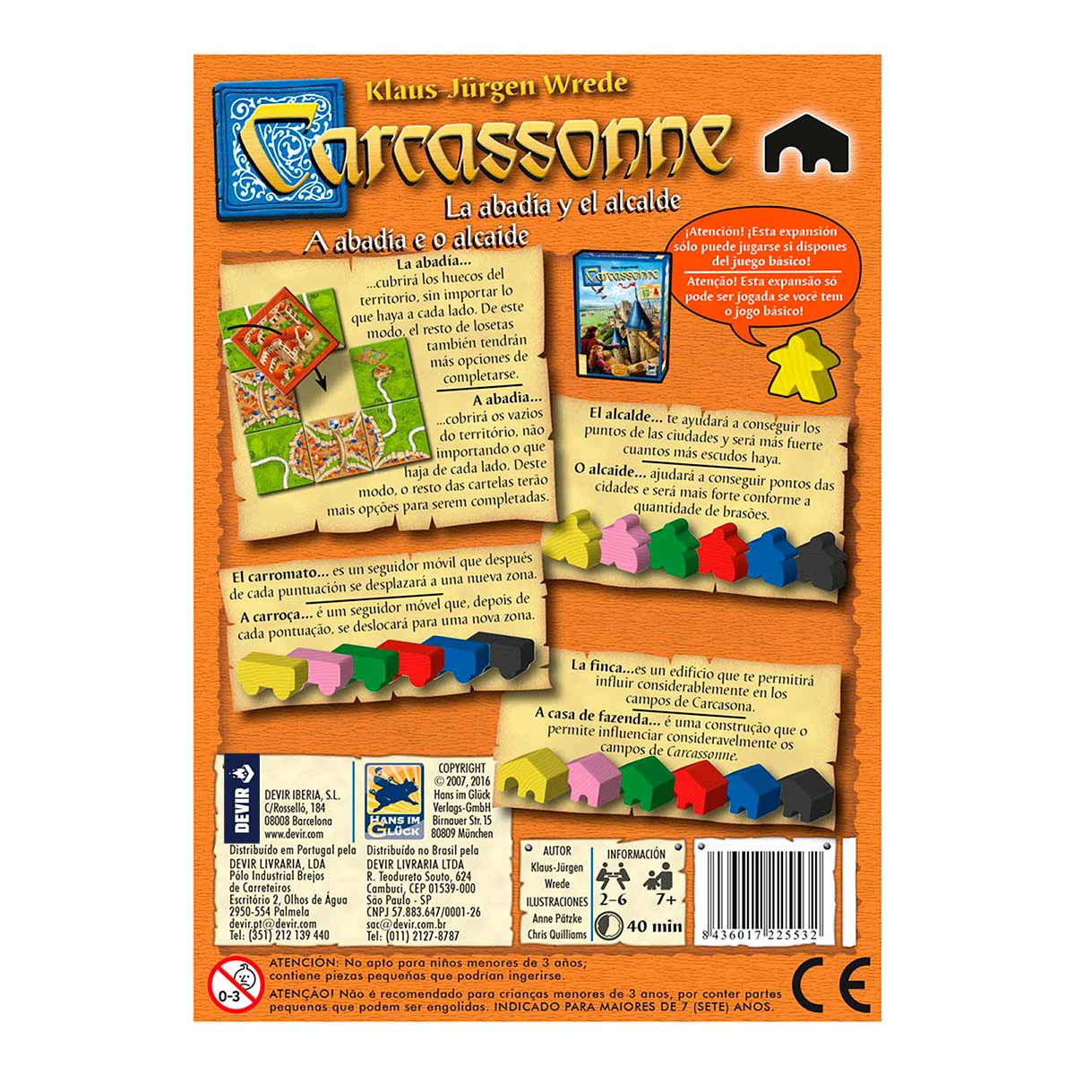JUEGO DE MESA CARCASSONNE: EXPANSION LA ABADIA Y EL ALCALDE (2DA EDICION) DEVIR