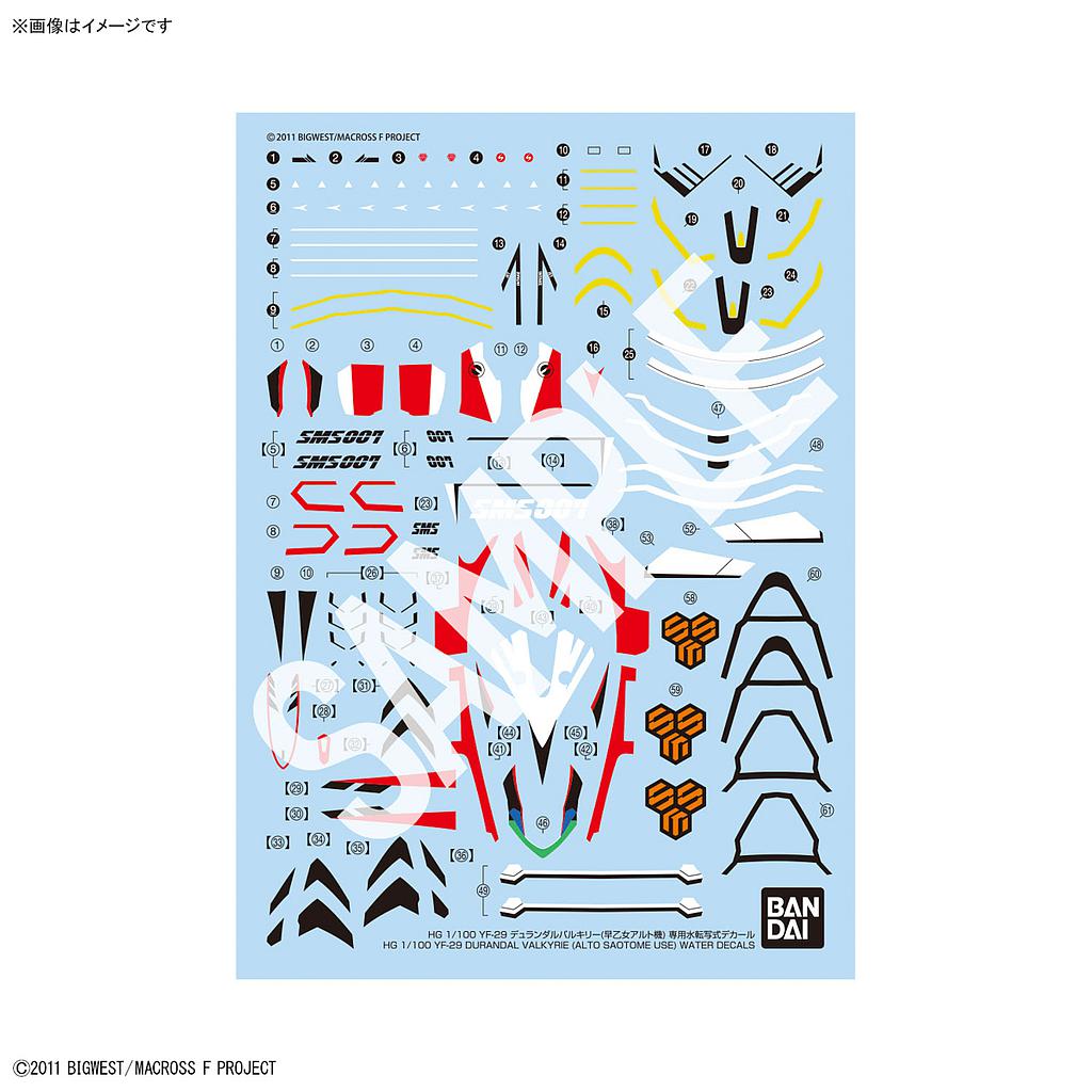 DECALS HG 1/100 YF-29 DURANDAL VALKYRIE ALTO SAOTOME USE WATER DECALS BANDAI HOBBY