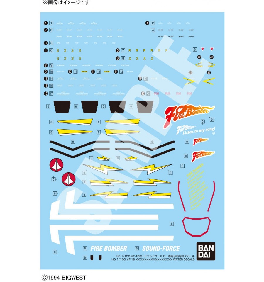 WATER DECAL HG 1/100 VF-19 CUSTOM FIRE VALKYRIE WITH SOUND BOOSTER BANDAI HOBBY