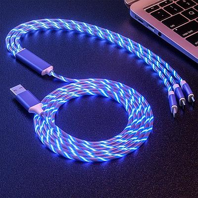 CABLE GLOWING CHARGING CABLE USB TYPE A TO LIGHTNING, BLACK & SILVER, BLUE GLOWING GELBEAT